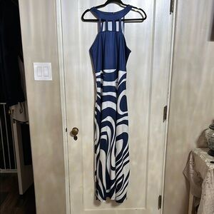 Blue and White Halter Backless Cocktail Dress